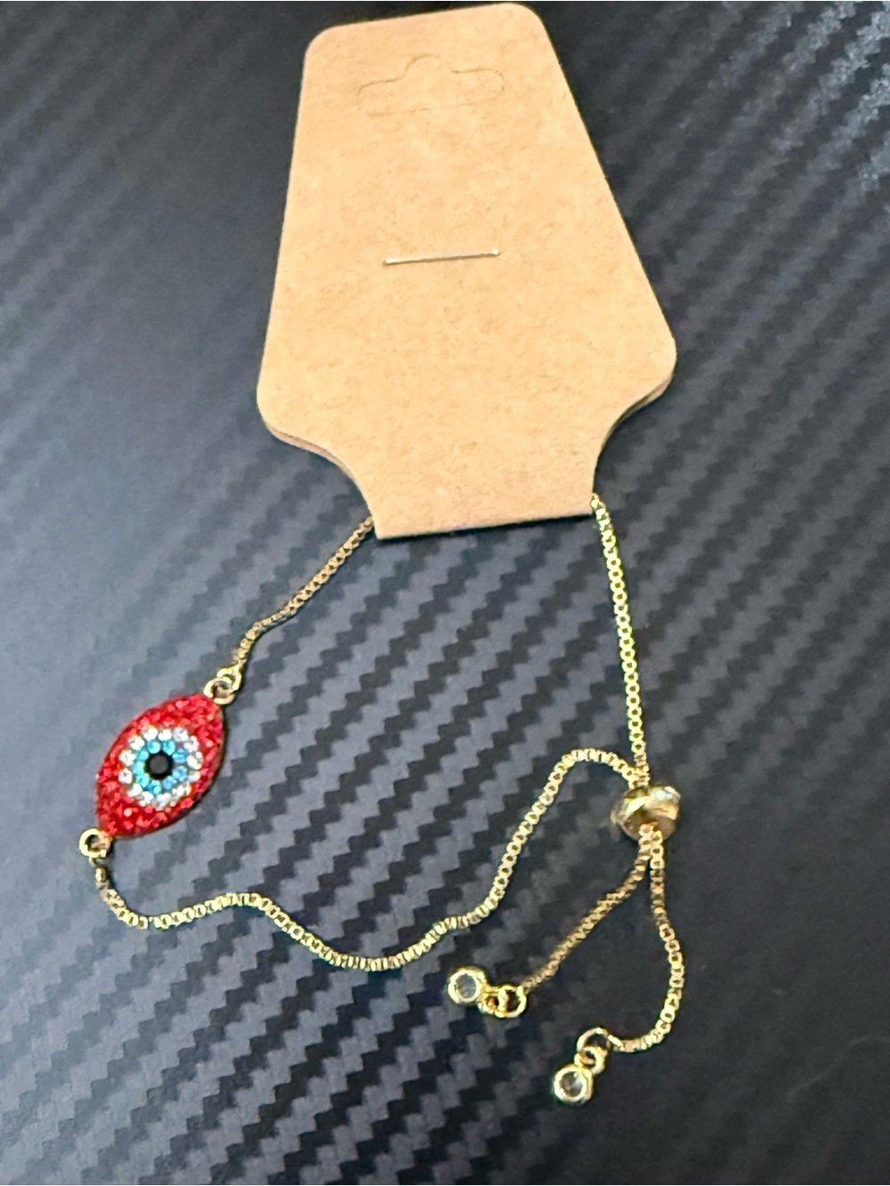 Gold Tone Red Evil Eye Bracelet with Crystal Accents Handmade